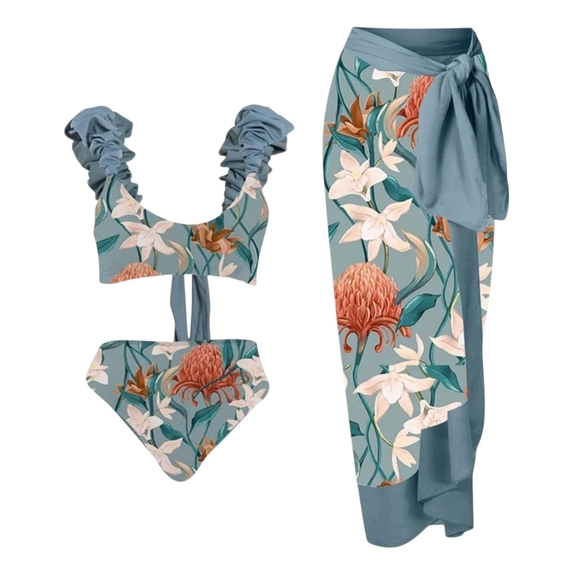 IDOPIP Other - IDOPIP -Medium Floral Bikini Set with Sarong